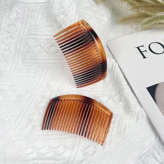 Alt view image 3 of 7 - 2-Pack Tortoiseshell Curved Side Comb, 3.23-Inch Strong Hold Comb for All Hair Types, Perfect for Bun and Updo Styling, Elegant Women's Hair Accessories