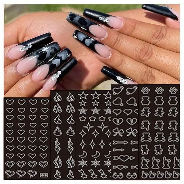 Alt view image 4 of 6 - 24 Pcs Airbrush Stencil Nail Art Stickers Heart Butterfly Flower Moon Star Hollow French Art Decal Print Template Tool for DIY Nail Decoration