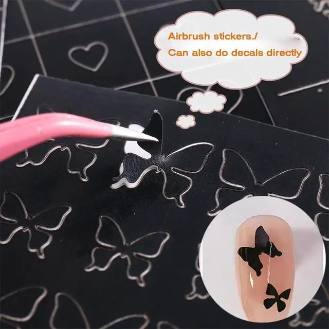 Alt view image 5 of 6 - 24 Pcs Airbrush Stencil Nail Art Stickers Heart Butterfly Flower Moon Star Hollow French Art Decal Print Template Tool for DIY Nail Decoration
