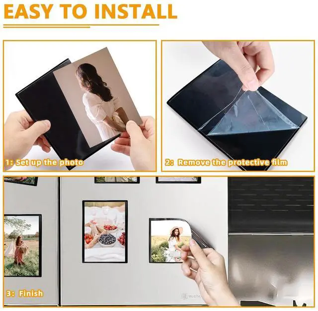 Alt view image 7 of 7 - Magnetic Photo Frame, Holds 10.16x15.24cm Photos, Reusable Black Magnet Fridge Photo Sleeve for Refrigerator, Locker, Office Cabinet (Black, 6 Pack)