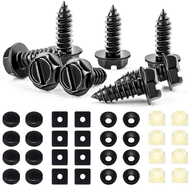 Main image of 8 Sets Premium Stainless Steel License Plate Screw Kit, Rustproof and Anti-Rattle License Plate Bolts (Black)