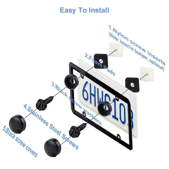 Alt view image 4 of 7 - 8 Sets Premium Stainless Steel License Plate Screw Kit, Rustproof and Anti-Rattle License Plate Bolts (Black)