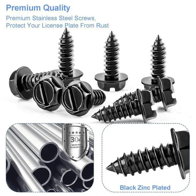 Alt view image 3 of 7 - 8 Sets Premium Stainless Steel License Plate Screw Kit, Rustproof and Anti-Rattle License Plate Bolts (Black)