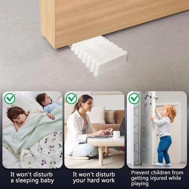 Alt view image 6 of 6 - 4 Pack Mini Door Stopper, Scuff-Resistant Rubber Door Wedge, for Bottom of Door, for Bedroom and Office, White