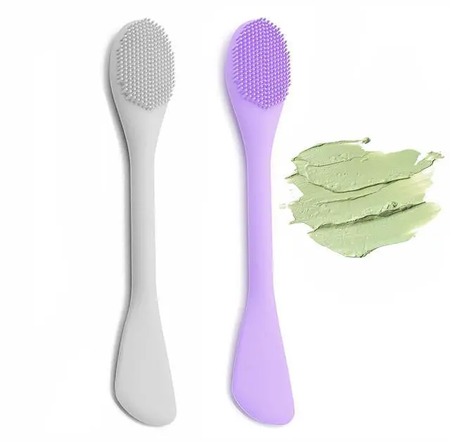 Main image of 2-Pack Dual-Head Silicone Facial Mask Brush, Soft Face Mud Mask Applicator, for Skincare, Makeup Removal, Gray and Purple