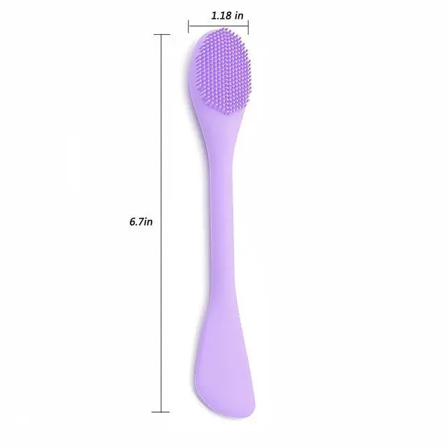 Alt view image 6 of 7 - 2-Pack Dual-Head Silicone Facial Mask Brush, Soft Face Mud Mask Applicator, for Skincare, Makeup Removal, Gray and Purple
