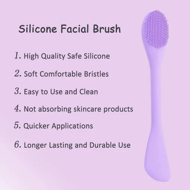 Alt view image 7 of 7 - 2-Pack Dual-Head Silicone Facial Mask Brush, Soft Face Mud Mask Applicator, for Skincare, Makeup Removal, Gray and Purple