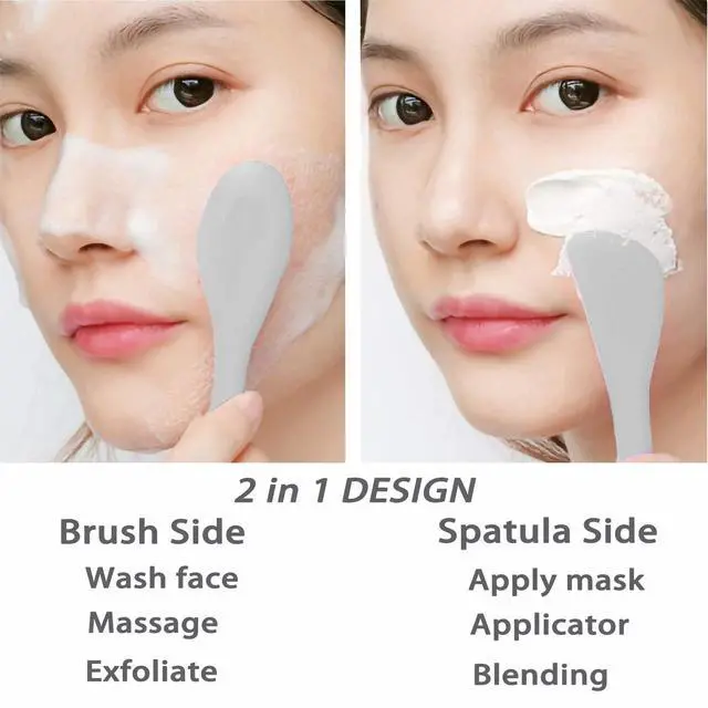 Alt view image 4 of 7 - 2-Pack Dual-Head Silicone Facial Mask Brush, Soft Face Mud Mask Applicator, for Skincare, Makeup Removal, Gray and Purple