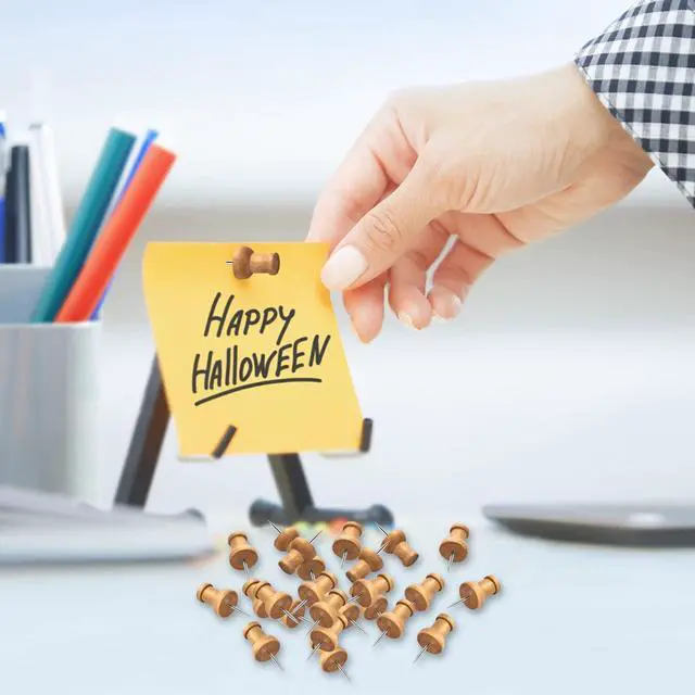 Alt view image 7 of 7 - 40Pcs Wooden Push Pins, Decorative Thumb Tacks, Wooden Pins and Nails, Corkboard Thumb Tacks, Cute Thumb Tacks for Wall and Bulletin Board, Map Pins