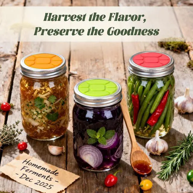 Alt view image 4 of 6 - Garden to Jar Wide Mouth Fermentation Lids 3-Pack (86mm) for Ball & Kerr Mason Jars, Self-Burping Lids for Sauerkraut, Kimchi, and Preserving Harvest