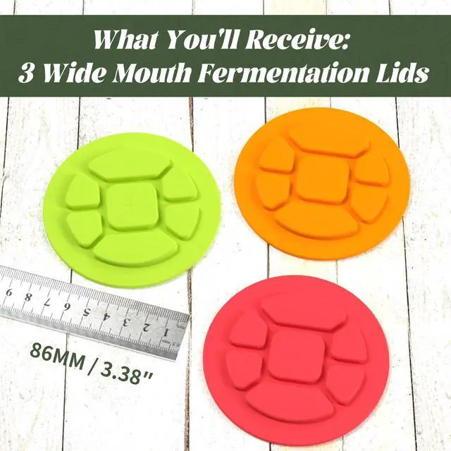 Alt view image 5 of 6 - Garden to Jar Wide Mouth Fermentation Lids 3-Pack (86mm) for Ball & Kerr Mason Jars, Self-Burping Lids for Sauerkraut, Kimchi, and Preserving Harvest