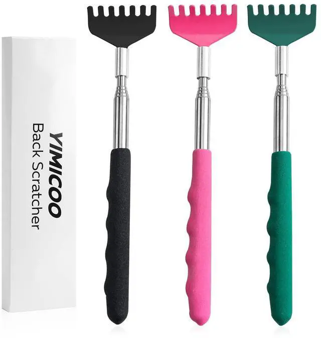 Main image of YIMICOO 3 Pack Retractable Back Scraper, Stainless Steel, Portable with Rubber Handle