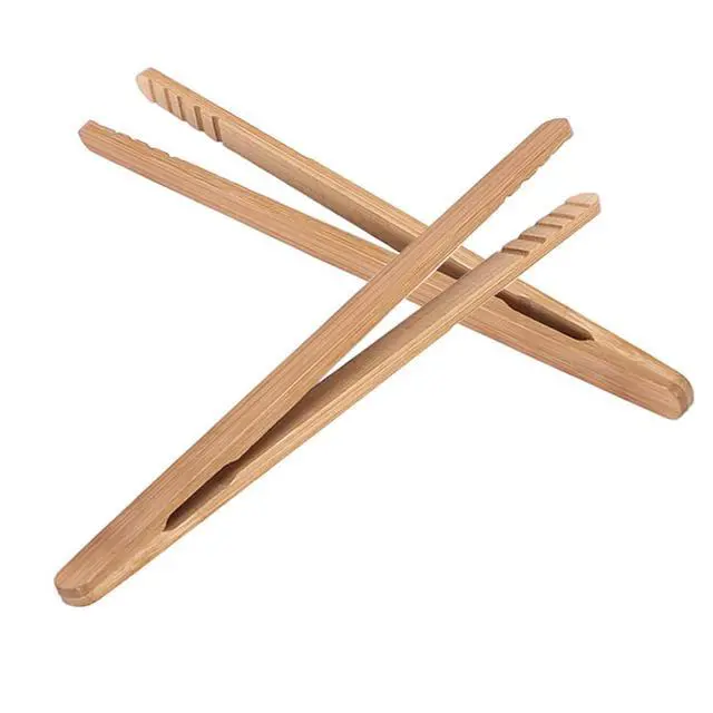 Alt view image 3 of 7 - Mini Bamboo Toast Tongs 7Inch, Non-Slip Design, Multi-Purpose for Toast, Bread, Pickles, Sugar, BBQ, Salad, Frying (2 Pack)