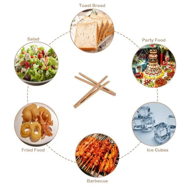 Alt view image 7 of 7 - Mini Bamboo Toast Tongs 7Inch, Non-Slip Design, Multi-Purpose for Toast, Bread, Pickles, Sugar, BBQ, Salad, Frying (2 Pack)