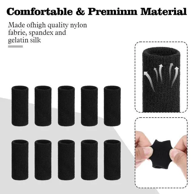 Alt view image 5 of 7 - ElevateTech 10-Pack Finger Sleeve Protectors, Elastic Thumb Splint Support for Arthritis Pain Relief, Breathable Finger Tape for Basketball Golf Sports