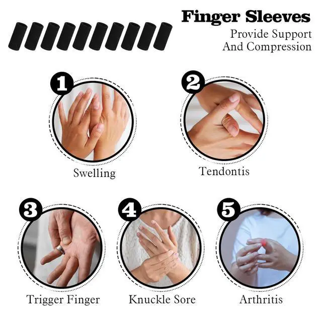 Alt view image 4 of 7 - ElevateTech 10-Pack Finger Sleeve Protectors, Elastic Thumb Splint Support for Arthritis Pain Relief, Breathable Finger Tape for Basketball Golf Sports