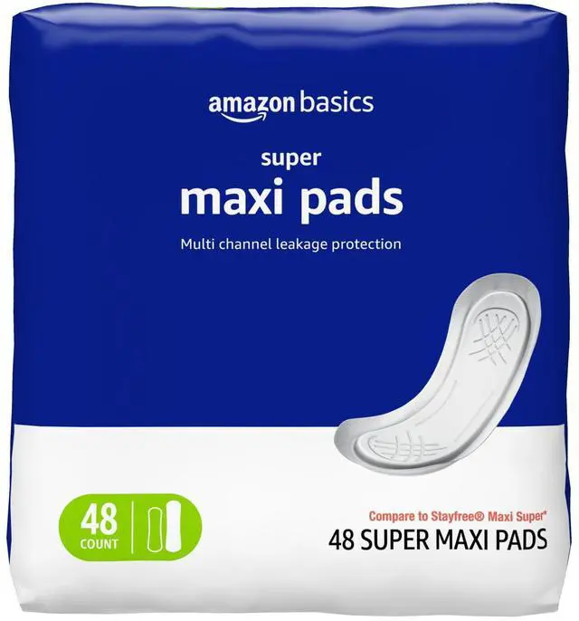Main image of Amazon Basics Maxi Pads - Thick, Super Absorbent, Unscented, 48 Count, 1 Pack