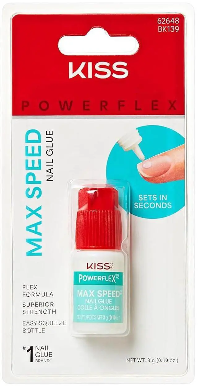 Main image of Kiss PowerFlex Maximum Speed Nail Glue - Fast-Drying Adhesive with Nozzle Tip Applicator, for Glue-On Nails & Repairs, Ideal for Tips & Wraps, 0.10oz (3g)