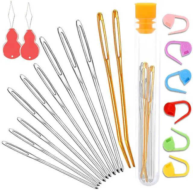 Main image of 19 PCS Knitting Needles Set, Large Eye Blunt Yarn Needles, Darning Needles, Bent Tapestry Needles, Metal Yarn Needles for Crocheting