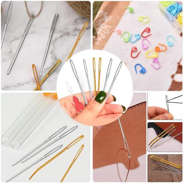 Alt view image 2 of 7 - 19 PCS Knitting Needles Set, Large Eye Blunt Yarn Needles, Darning Needles, Bent Tapestry Needles, Metal Yarn Needles for Crocheting