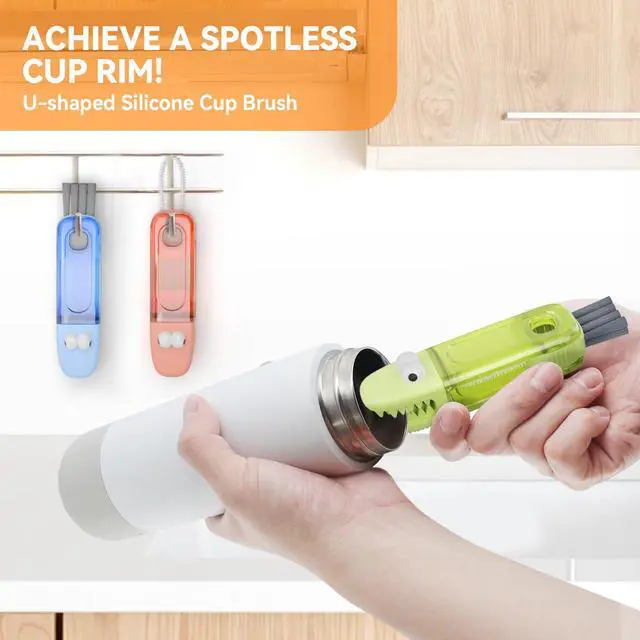 Alt view image 3 of 6 - 3 in 1 Cup Lid Gap Cleaning Brush Set, Multifunctional Bottle Cleaning Brush, Silicone Cup Lid Gap Cleaner, Home Kitchen Crevice Cleaning Tools (Multicolored)