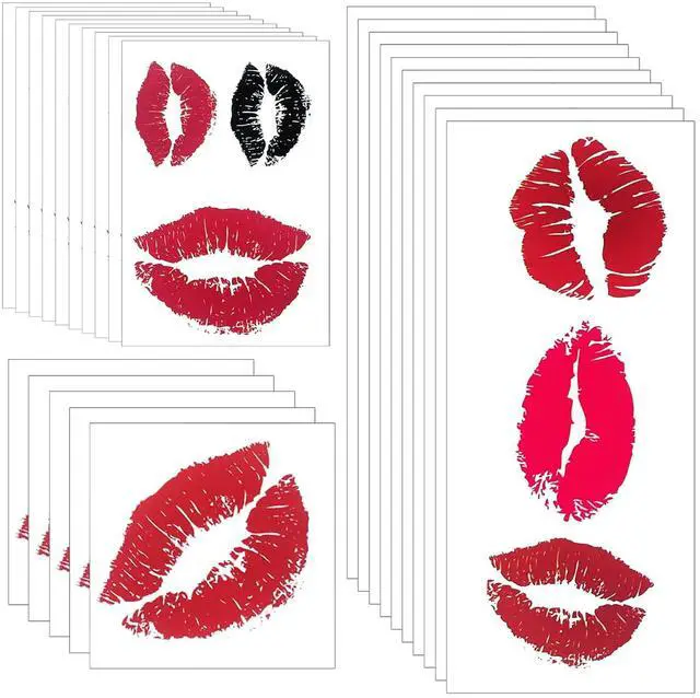 Main image of 25 Sheets (65Pcs) Red Lips Temporary Tattoo Stickers, Self-adhesive, Water-proof, for Adult Women Girls Face Body Halloween Decorations