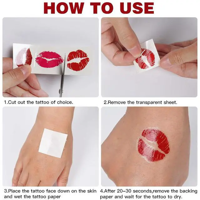 Alt view image 7 of 7 - 25 Sheets (65Pcs) Red Lips Temporary Tattoo Stickers, Self-adhesive, Water-proof, for Adult Women Girls Face Body Halloween Decorations