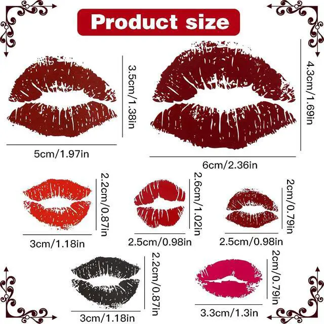 Alt view image 6 of 7 - 25 Sheets (65Pcs) Red Lips Temporary Tattoo Stickers, Self-adhesive, Water-proof, for Adult Women Girls Face Body Halloween Decorations
