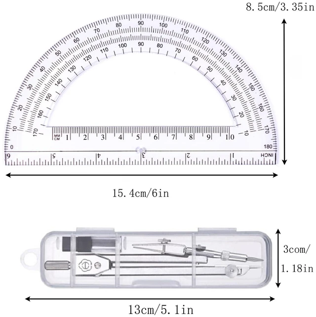 Alt view image 3 of 6 - Geometry Compass and Protractor Set, Silver