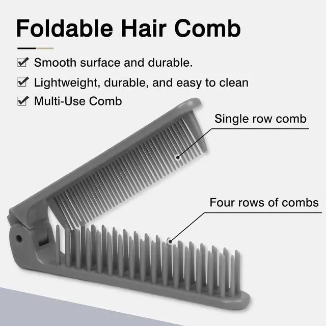 Alt view image 2 of 7 - 3-Piece Pocket Folding Comb Set, Dual-Headed Design, Portable Travel Hair Brushes, Compact and Colorful (Gray, Purple, White)