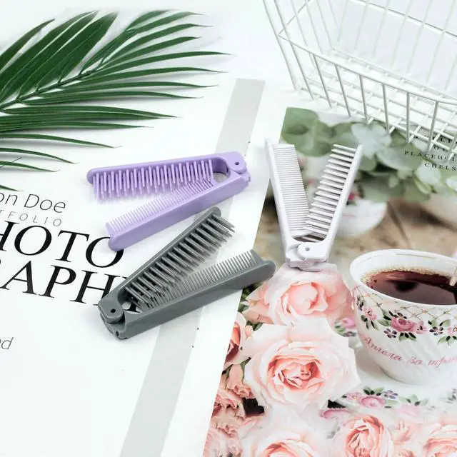 Alt view image 4 of 7 - 3-Piece Pocket Folding Comb Set, Dual-Headed Design, Portable Travel Hair Brushes, Compact and Colorful (Gray, Purple, White)