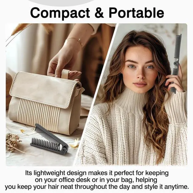 Alt view image 7 of 7 - 3-Piece Pocket Folding Comb Set, Dual-Headed Design, Portable Travel Hair Brushes, Compact and Colorful (Gray, Purple, White)