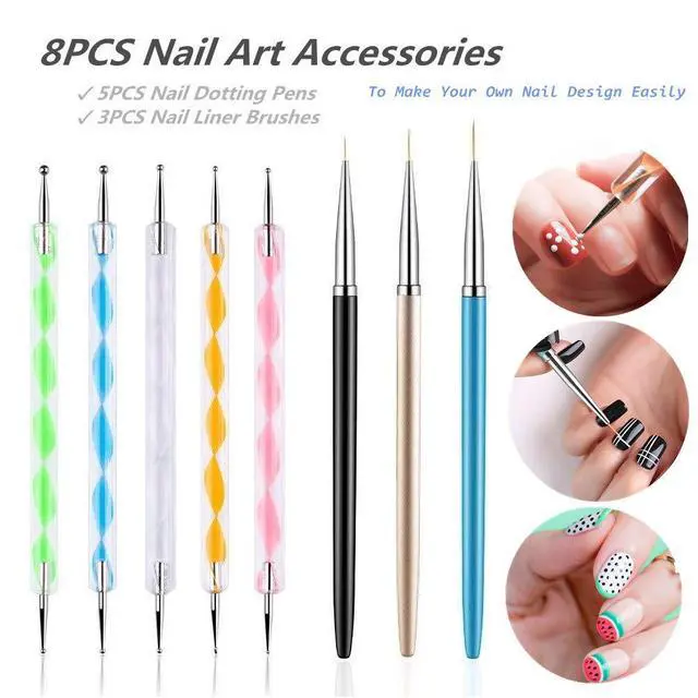 Alt view image 2 of 2 - Dotting Pens 5PCS with 3PCS Nail Painting Brushes, Nail Art Design Tools
