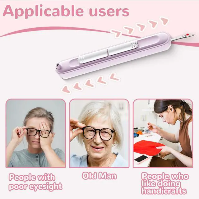 Alt view image 3 of 6 - 2 in 1 Automatic Needle Threader Seam Ripper, Sewing Machine Loop Needle, Multifunctional Sewing Tool for Hand Sewing, Knitting, Embroidery and Thread Removal, Purple