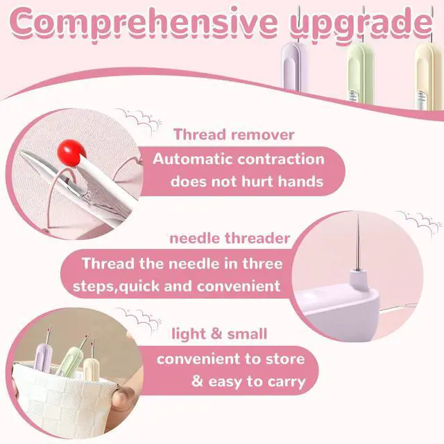 Alt view image 6 of 6 - 2 in 1 Automatic Needle Threader Seam Ripper, Sewing Machine Loop Needle, Multifunctional Sewing Tool for Hand Sewing, Knitting, Embroidery and Thread Removal, Purple