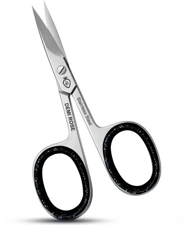 Main image of Curved Nail Scissors - Professional Stainless Steel Manicure, Grooming Scissors for Eyebrow, Mustache, Nose Hair, Eyelash, Dry Skin - Cuticle Scissors with Rubber Inserts