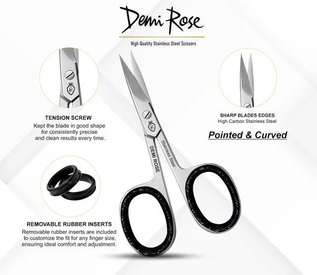 Alt view image 5 of 7 - Curved Nail Scissors - Professional Stainless Steel Manicure, Grooming Scissors for Eyebrow, Mustache, Nose Hair, Eyelash, Dry Skin - Cuticle Scissors with Rubber Inserts