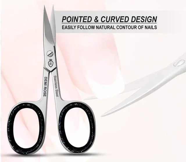 Alt view image 3 of 7 - Curved Nail Scissors - Professional Stainless Steel Manicure, Grooming Scissors for Eyebrow, Mustache, Nose Hair, Eyelash, Dry Skin - Cuticle Scissors with Rubber Inserts