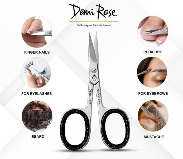 Alt view image 2 of 7 - Curved Nail Scissors - Professional Stainless Steel Manicure, Grooming Scissors for Eyebrow, Mustache, Nose Hair, Eyelash, Dry Skin - Cuticle Scissors with Rubber Inserts