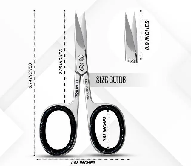 Alt view image 7 of 7 - Curved Nail Scissors - Professional Stainless Steel Manicure, Grooming Scissors for Eyebrow, Mustache, Nose Hair, Eyelash, Dry Skin - Cuticle Scissors with Rubber Inserts