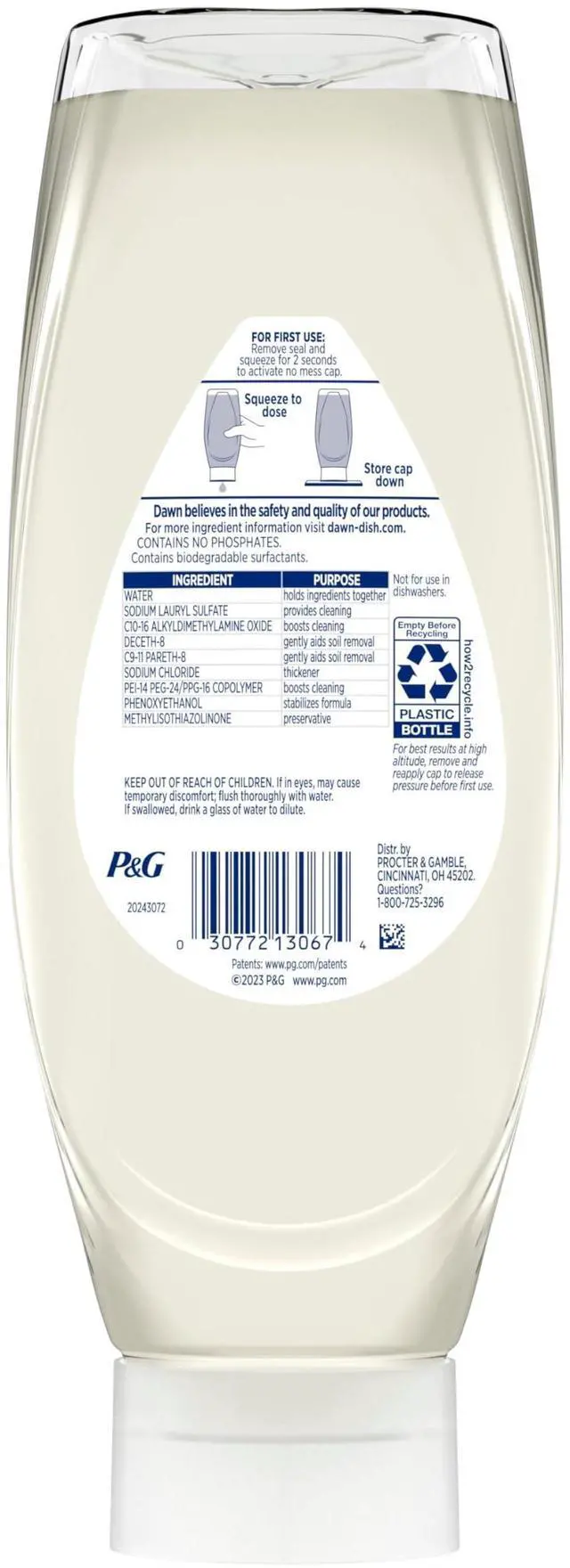 Alt view image 4 of 6 - Dawn Free & Clear EZ-Squeeze Dish Soap, Unscented, Grease Removal, Upside Down Bottle, 24.3 Fl Oz