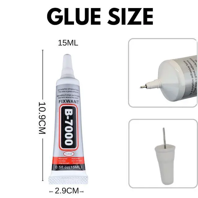 Alt view image 2 of 6 - B-7000 High Viscosity Clear Glue 2x15mL/0.5 fl oz for Rhinestones, Clothes, Shoes, Fabric, Cell Phone Screen Repair, Jewelry, Stone, Metal, Nail Art, Glass
