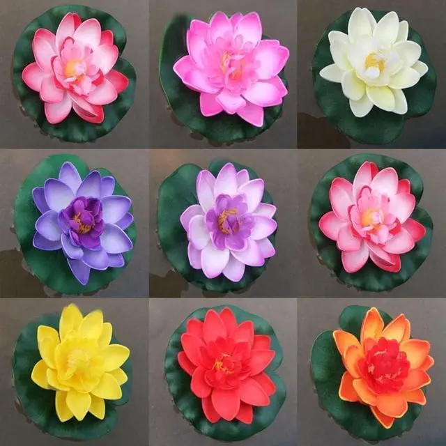 Alt view image 6 of 6 - Jinshining White Artificial Floating Foam Lotus Flower with Water Lily Pad Ornaments, Lifelike Fake Lotus for Patio Pond Pool Fish Tank Aquarium Home Garden Wedding Party
