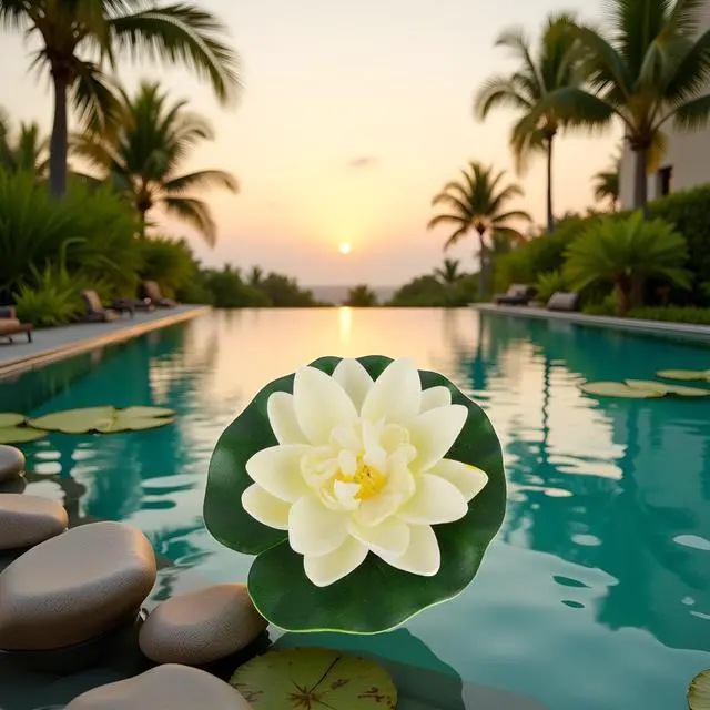 Alt view image 2 of 6 - Jinshining White Artificial Floating Foam Lotus Flower with Water Lily Pad Ornaments, Lifelike Fake Lotus for Patio Pond Pool Fish Tank Aquarium Home Garden Wedding Party