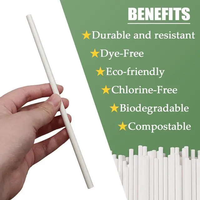 Alt view image 5 of 7 - 100 Pack White Biodegradable Eco-Friendly Paper Straws Bulk for Party Supplies, Weddings, Bridal/Baby Showers, Birthdays, Mixed Drinks, Restaurants, Drink Stirrer