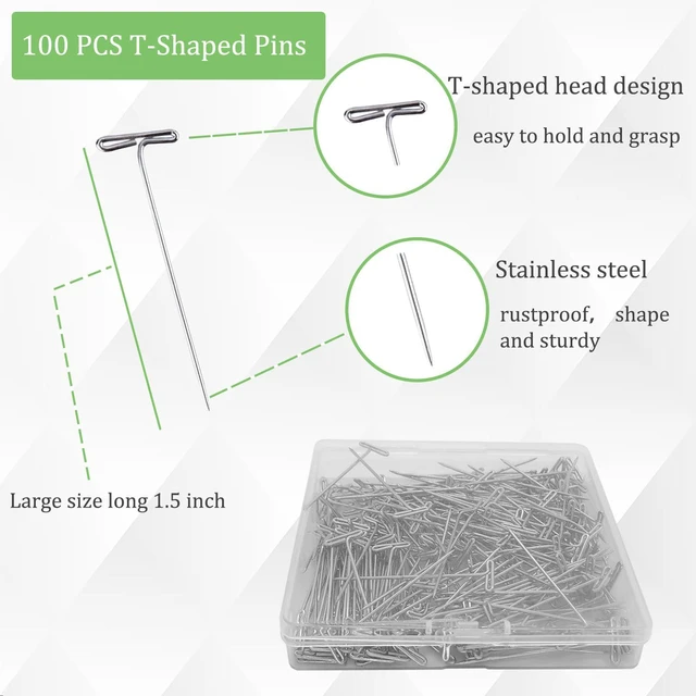 Alt view image 6 of 6 - Sunenlyst 100Pack 1.5inch Stainless Steel T Pins for Wig Blocking, Knitting, Crochet, Sewing, Craft, Quilting, Office, Decoration