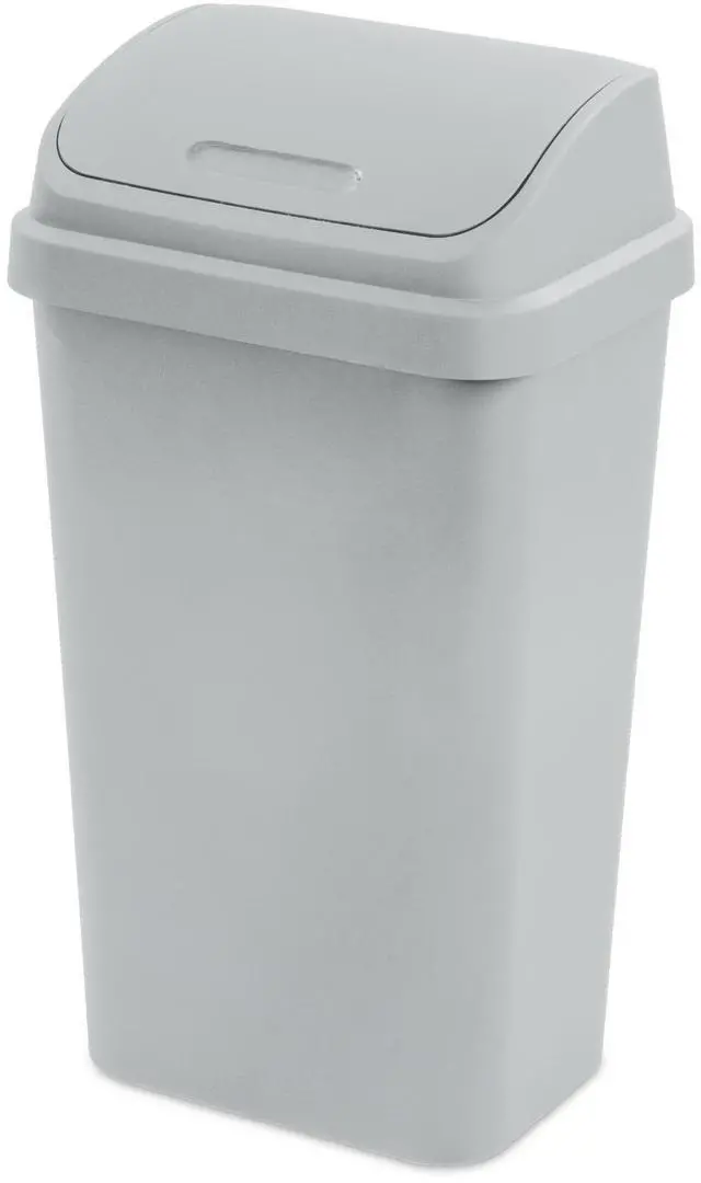 Main image of Sterilite 13 Gallon Kitchen Trash Can, Light Gray Plastic Garbage Bin with Swing Top Lid