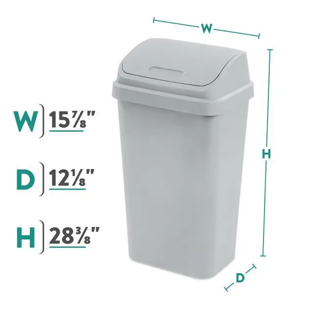 Alt view image 4 of 6 - Sterilite 13 Gallon Kitchen Trash Can, Light Gray Plastic Garbage Bin with Swing Top Lid