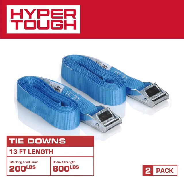 Alt view image 5 of 6 - Hyper Tough Cam Buckle Lashing Strap Tie Down, 13 ft x 1 in, 200 lbs, 2 Straps