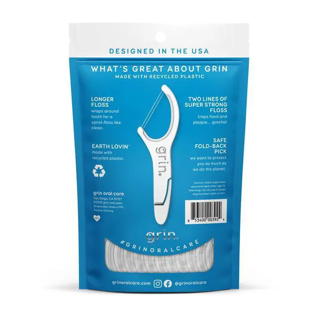 Alt view image 4 of 5 - GRIN Double Flosspyx Floss Picks, Mint Flavor, 75 Count, Recycled Plastic, 2-Line Floss